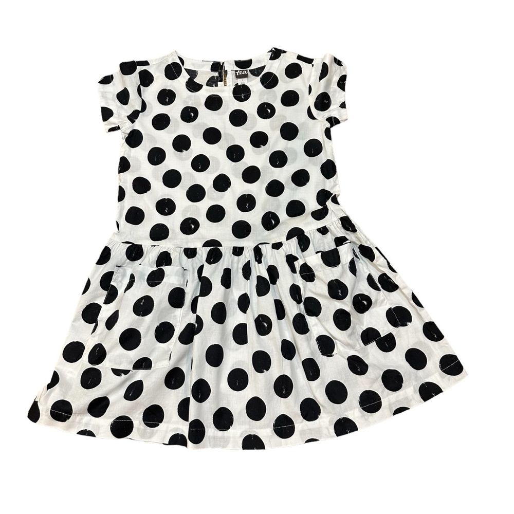 Tea Collection Girls Polka Dot Dress w/ Pockets, Black White, Sz 7